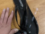 Fuck Shiny Black Flip Flop and Cum in Sandal 10/16