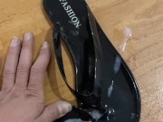 Fuck Shiny Black Flip Flop and Cum in Sandal 14/16