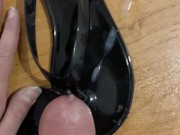 Fuck Shiny Black Flip Flop and Cum in Sandal 6/16