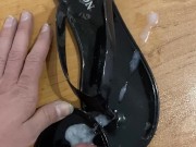 Fuck Shiny Black Flip Flop and Cum in Sandal 9/16