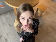 Realtor agent in tight tights and dress, sat on the owner's dick with her pussy 16/16