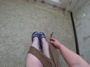 POV. Trying on nylon tights and high heels. 10/16