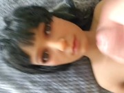 my petit tiny does a reverse cowgirl analride and  ended with facials 9/16