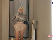 Naked blonde Try on haul transparent clothes in a mall fitting room 8/16