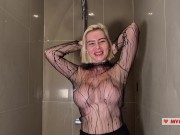 Blonde with huge tits in the shower.  Touch my wet naked body and jerk off on me. Try On haul 13/16