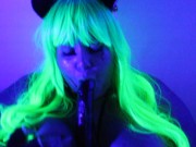 Your neon kitty dazzles you with a fluorescent night blowjob 14/16