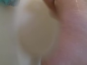 BBC Dildo Stretches Curvy Brunette In Shower 1/16