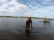 Nude girl and melon on the wild beach 5/16