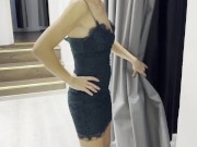 Sexy Wife try on haul braless, sitting in a bar braless, pierced nipples, natural tits 5/16