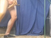 Me and my doll Fortuna in new brown leather leggings on table and in prone bone position. 1/16