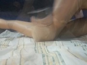 Me and my doll Fortuna in new brown leather leggings on table and in prone bone position. 9/16