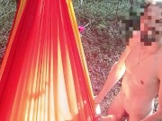 My girlfriend is lying in a hammock and I'm fucking her in the mouth 10/16