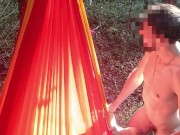 My girlfriend is lying in a hammock and I'm fucking her in the mouth 14/16