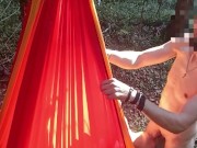 My girlfriend is lying in a hammock and I'm fucking her in the mouth 4/16