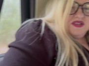 Chubby blonde milf fucks herself in car in public big pussy talks dirty  masterbates dildo 2/16