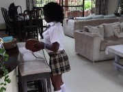 White dude fucks petite ebony schoolgirl Flower and creampies her on the floor 2/16