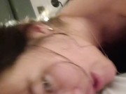 OW! You’re hurting me!  Green eyed girl enjoys huge meaty cock 8/16