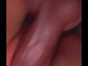 Laying on my side fucking myself w a black dildo.. watch the creamy cum drip out of my tight pussy😈 11/16