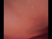 Laying on my side fucking myself w a black dildo.. watch the creamy cum drip out of my tight pussy😈 4/16