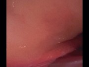 Laying on my side fucking myself w a black dildo.. watch the creamy cum drip out of my tight pussy😈 9/16