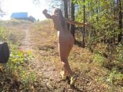 Nude girl walking in the village 15/16