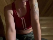 Hot Fitness Instuctor Masterbates in Sauna After Class While Remembering Good Fucks 2/16
