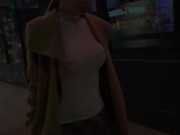 Sexy hot wife walking topless through the city 1/16