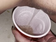 Girl pisses in red solo cup 3/16