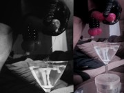 Huge CUMLOAD in a martini-glas of WATER after stretching my balls 14/16