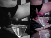 Huge CUMLOAD in a martini-glas of WATER after stretching my balls 6/16
