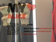 Naked girl with a big tits in the public locker room, try on transparent clothes 1/16