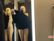 Naked girl with a big tits in the public locker room, try on transparent clothes 12/16