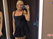 Naked girl with a big tits in the public locker room, try on transparent clothes 14/16