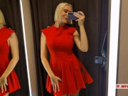 Naked girl with a big tits in the public locker room, try on transparent clothes 9/16