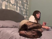 Goddess Sandra D FISHNET SMOKING FETISH FOOT FETISH Miss sandra domina smoking teasing nylon soles 3/16