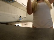 Big Ass Big Boobs Blonde Bored MILF Horny Housewife in a T-Shirt without a Bra takes her Panties Off 10/16