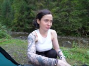 Sexy girl warmed up in a tent and gave her wet pussy for it 2/16