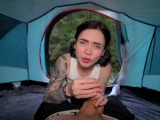 Sexy girl warmed up in a tent and gave her wet pussy for it 8/16