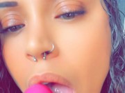Hot British girl sucks and licks her cum off her fat dildo 15/16
