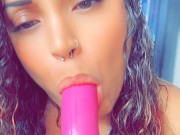 Hot British girl sucks and licks her cum off her fat dildo 2/16