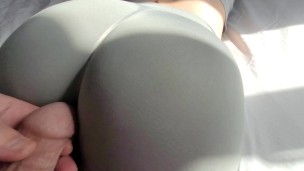 Step Sister in Tight Leggings asks for Massage but I did it with My Cock Finishing on clothes