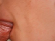 Close-up sensual teasing edging blowjob after a dry week results in a dripping mouth full of cream 10/16