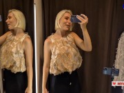 Blonde flashes her tits. Try on haul sexy clothes, translucent try on haul in the fitting room 11/16