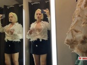 Blonde flashes her tits. Try on haul sexy clothes, translucent try on haul in the fitting room 16/16
