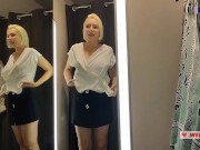 Blonde flashes her tits. Try on haul sexy clothes, translucent try on haul in the fitting room 3/16