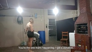 dirty beggar has a lucky day when asking for recyclables at the lady's house