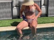 Super Hot MILF Masturbating Pool Side With Shaved Pussy and Dildo 1/16