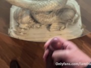 Big dick shots a lot of cum all over a glass table 10/16