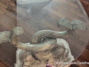 Big dick shots a lot of cum all over a glass table 14/16