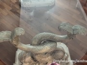 Big dick shots a lot of cum all over a glass table 15/16